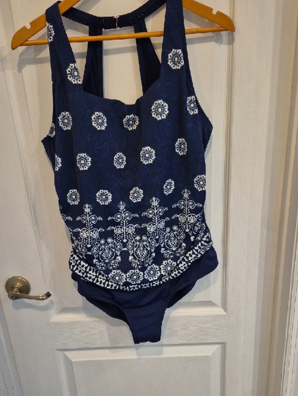 Jantzen Navy Blue and White Printed One Piece Swimsuit